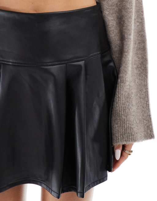 Miss Selfridge faux leather kilt mini skirt in black ASOS