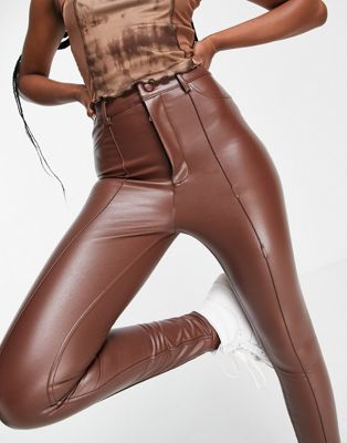 Miss Selfridge faux leather legging in chocolate