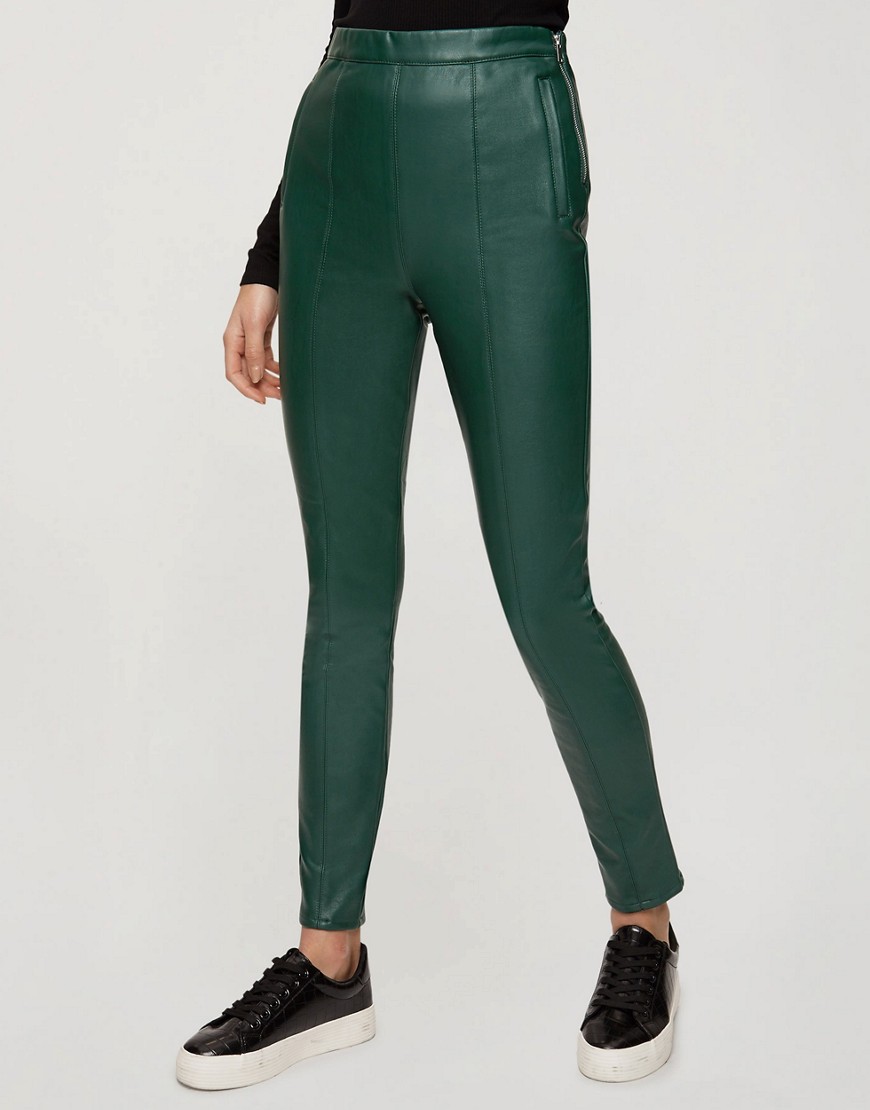 Miss Selfridge faux leather leggings in green