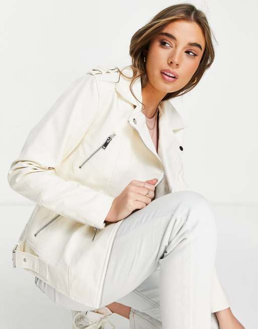 Cream sale leather jacket