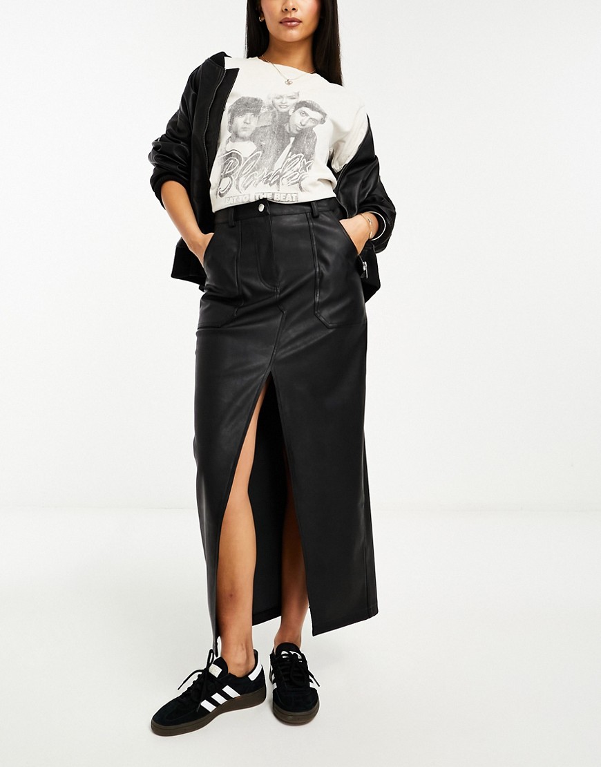 Miss Selfridge Faux Leather Maxi Skirt In Black