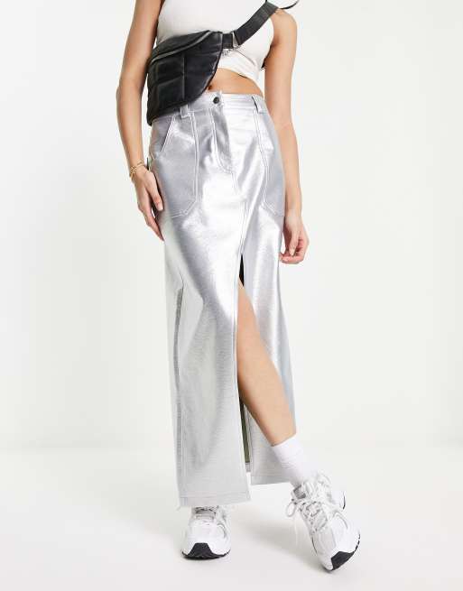 Silver faux leather on sale skirt