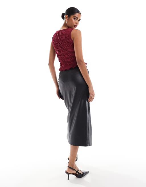 Miss Selfridge faux leather midi skirt with wrap detail, 2 of 5