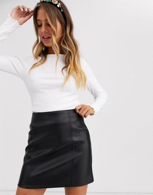 Miss Selfridge faux leather mini skirt in black | ASOS