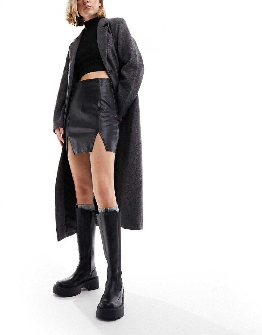 Miss Selfridge faux leather mini skirt in black