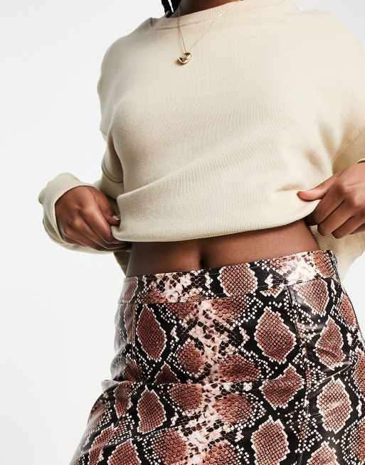 Khaki snake print clearance faux leather mini skirt