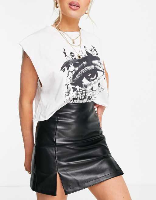 Miss Selfridge petite faux leather mini skirt with side slit in