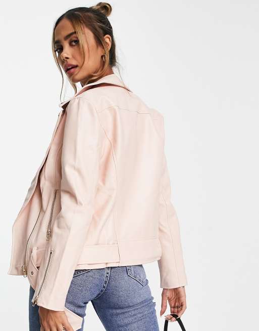 Blush pink hotsell faux leather jacket