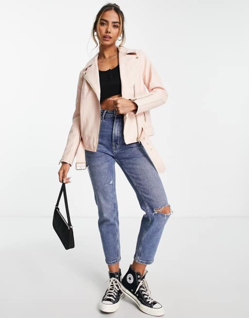 Nude pink hot sale leather jacket