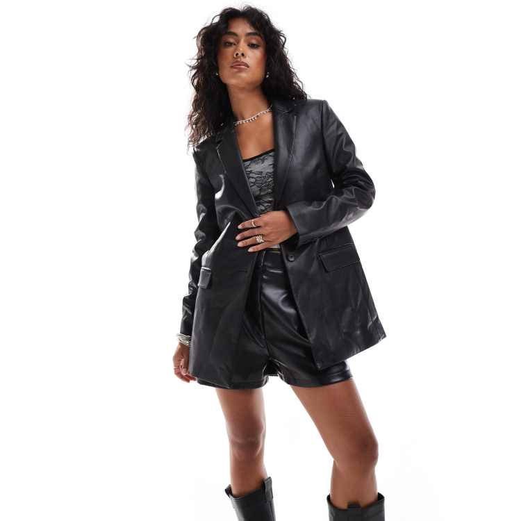 Miss Selfridge faux leather oversized blazer in black | ASOS
