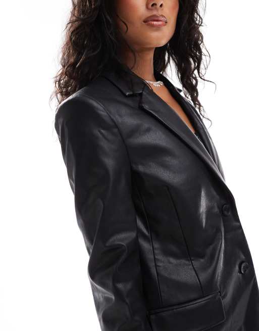 Miss Selfridge faux leather oversized blazer in black