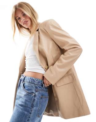 faux leather oversized blazer in neutral