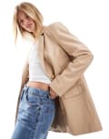 [Miss Selfridge] Miss Selfridge faux leather oversized blazer in neutral 6 Neutral