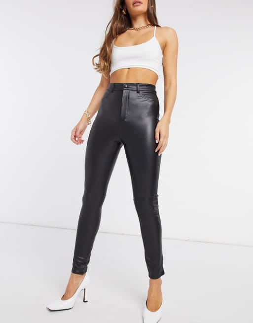 Miss Selfridge faux leather pants in black