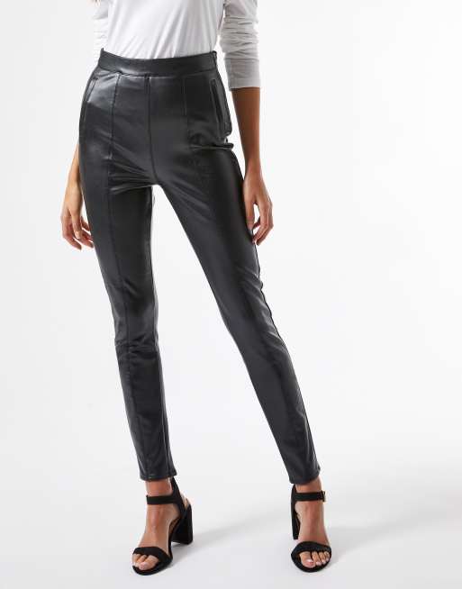 Miss Selfridge faux leather pants in black