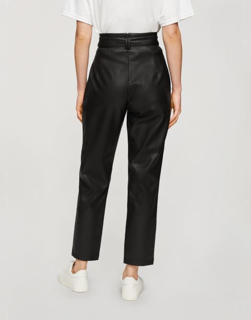 Miss Selfridge faux-leather paperbag pants in black, 2 of 4