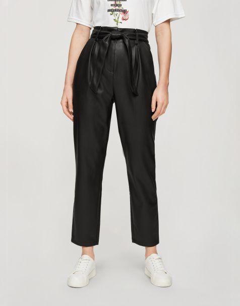 Miss Selfridge faux-leather paperbag pants in black