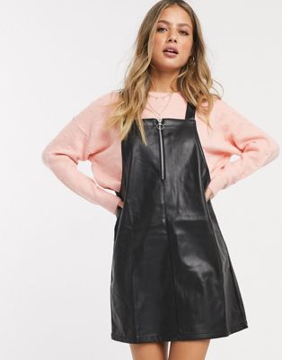 faux leather pinafore dress