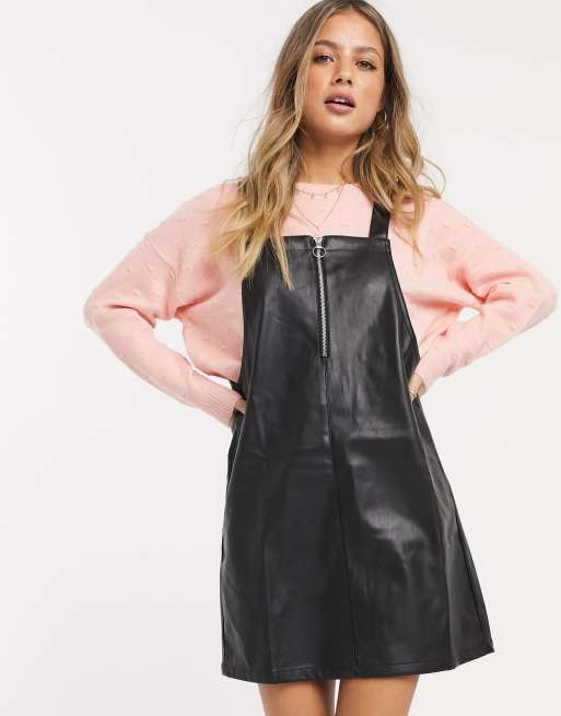 miss selfridge faux leather shirt dress in black