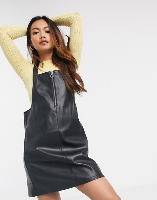 Miss Selfridge faux leather pinafore in black