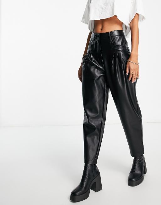 Topshop faux leather high rise peg pants in black, ASOS