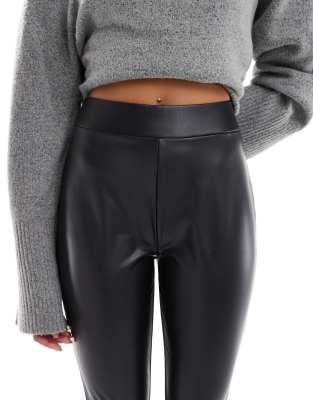 Miss Selfridge Faux Leather Pull On Leggings In Gray