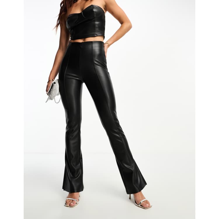 【良品】 soerte Leather studs flared pant 2 Women's J2 Love Faux Leather Bell Botom Flare Pants, X-Small
