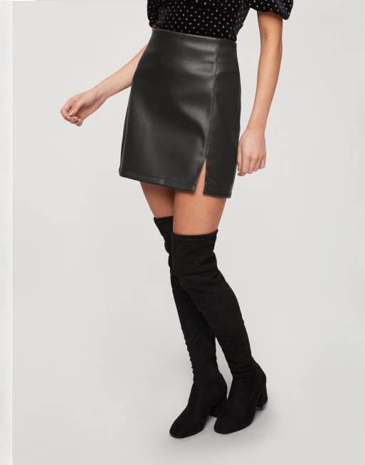 Black leather clearance skirt front split