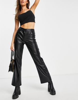 Miss Selfridge faux leather straight leg dad trouser in black