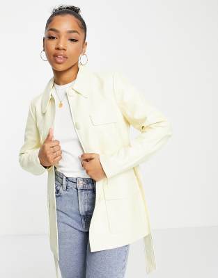Miss Selfridge faux leather tie waist shacket in buttermilk - ASOS Price Checker