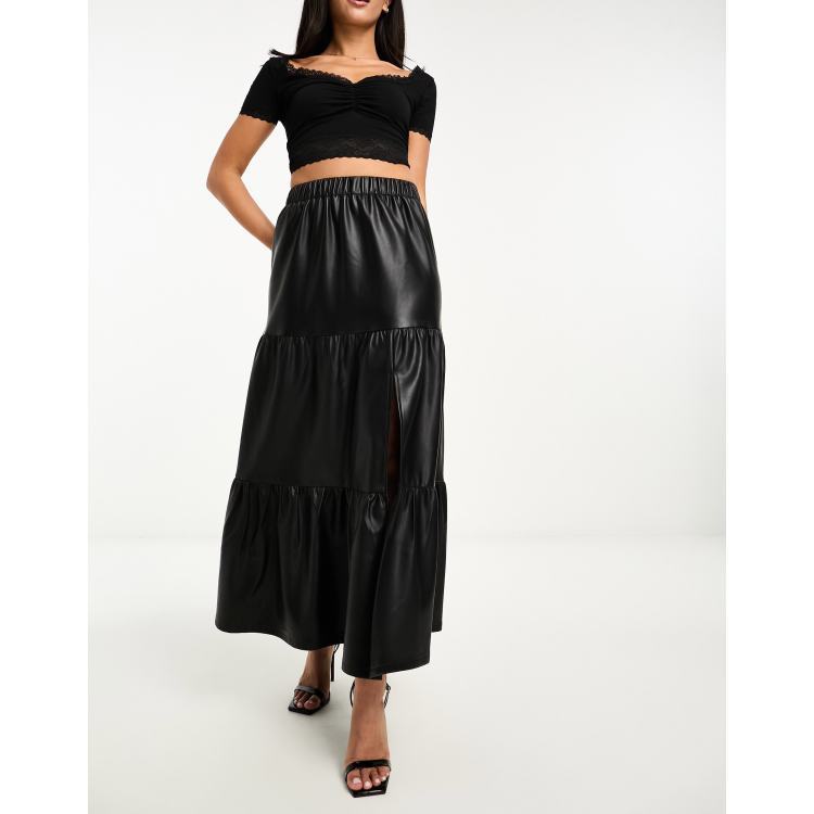 Miss Selfridge poplin tiered maxi skirt in khaki