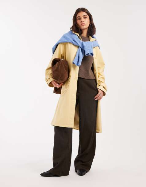 Miss Selfridge faux leather trench in buttermilk - view 1