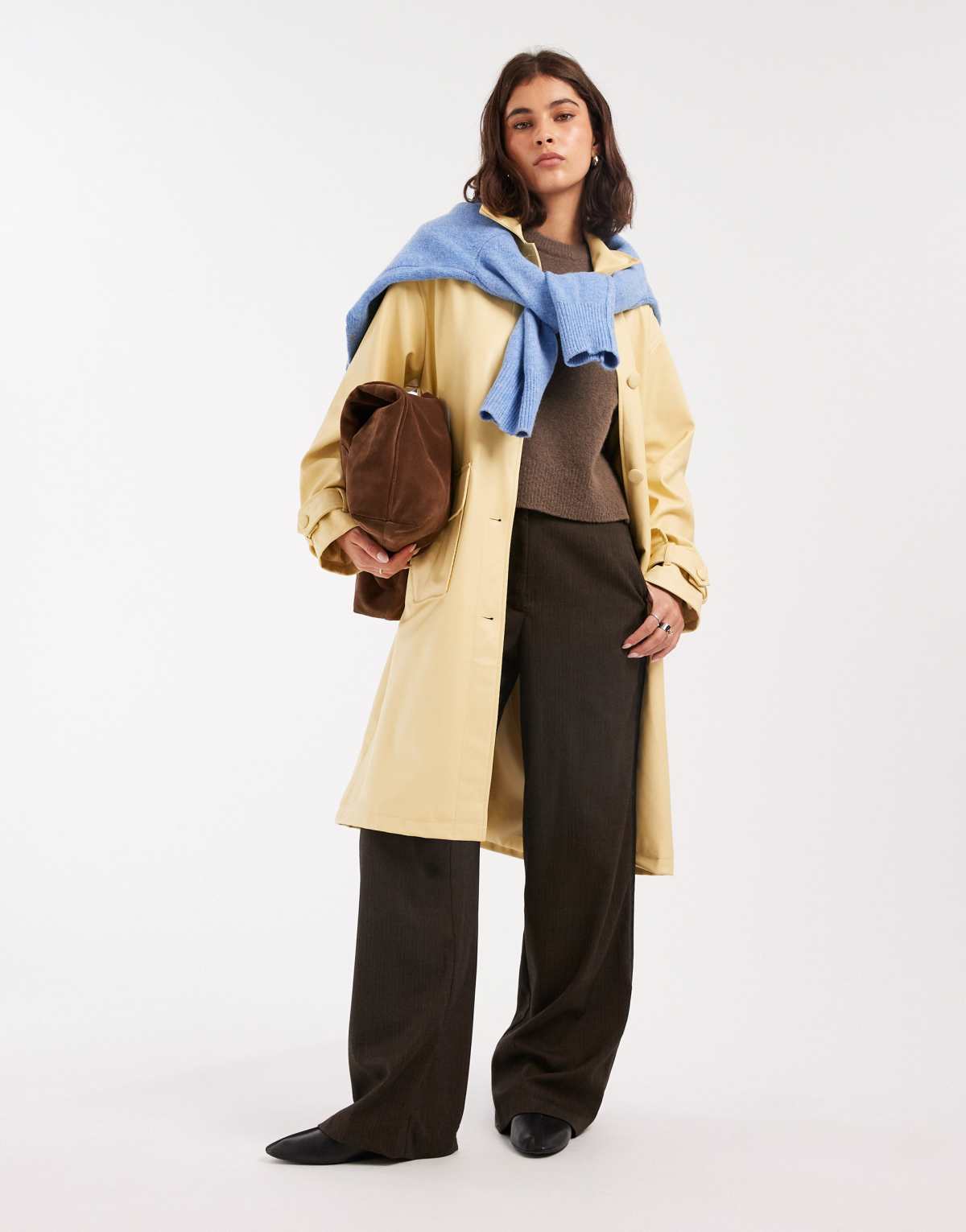 Miss Selfridge faux leather trench in buttermilk