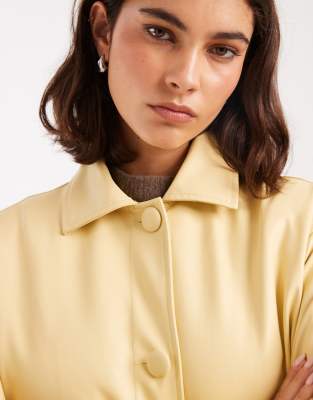 Miss Selfridge Faux Leather Trench In Yellow