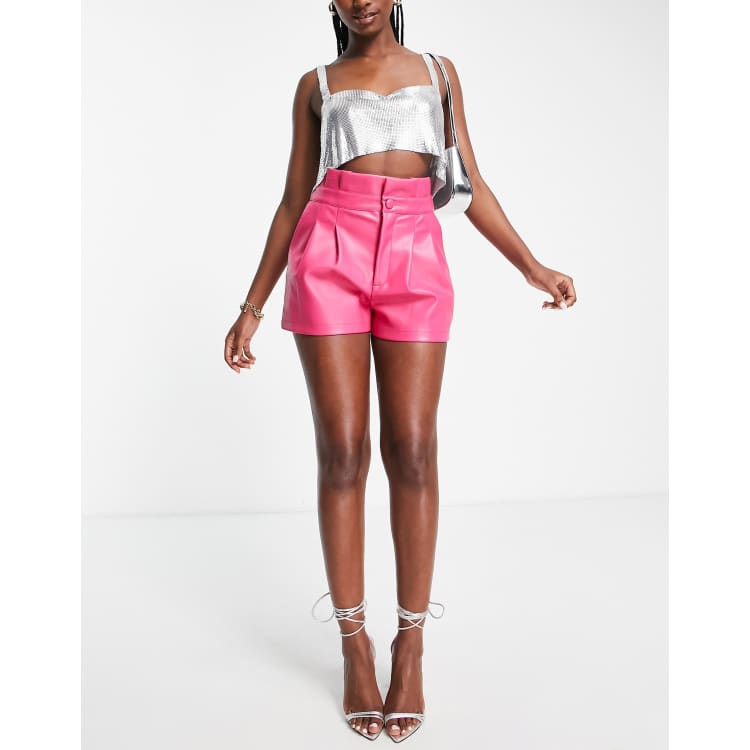 Miss Selfridge faux leather waist detail short in hot pink