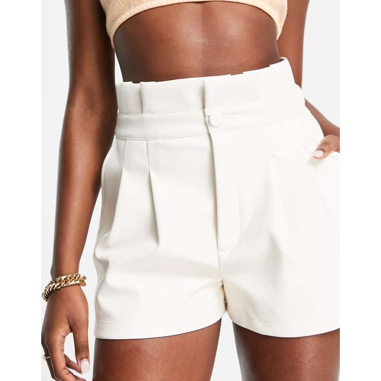 White leather hot sale high waisted shorts