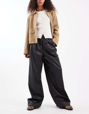 Miss Selfridge Faux Leather Wide Leg Pants In Black