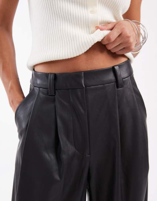 Miss Selfridge faux leather wide leg pants in black, 4 of 5