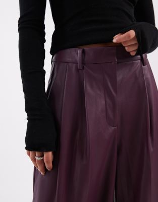 Miss Selfridge Faux Leather Wide Leg Pants In Red
