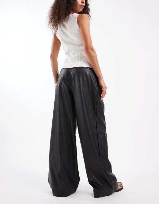 Miss Selfridge faux leather wide leg trouser in black, 3 of 5