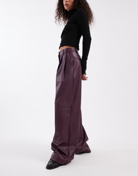 Miss Selfridge faux leather wide leg trouser in fig