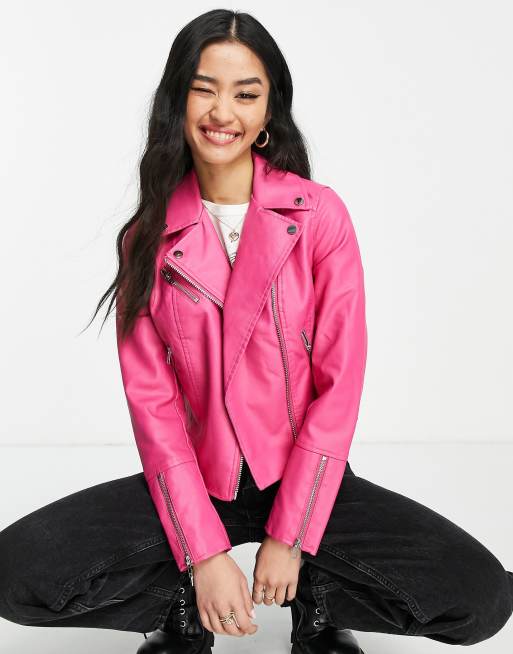 Pink fake shop leather jacket