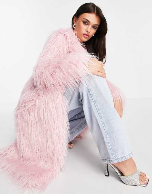 Pink mongolian fur clearance jacket