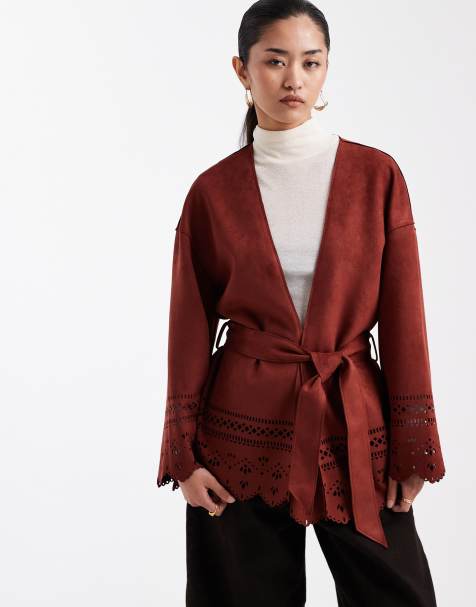 Miss Selfridge faux suede cut work jacket in burgundy - view 1