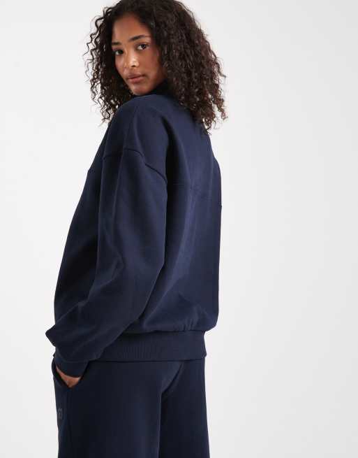 Miss Selfridge - Felpa blu navy con zip corta, 4 di 4