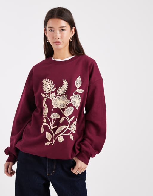 Miss Selfridge - Felpa color ciliegia scuro con grafica a floreale