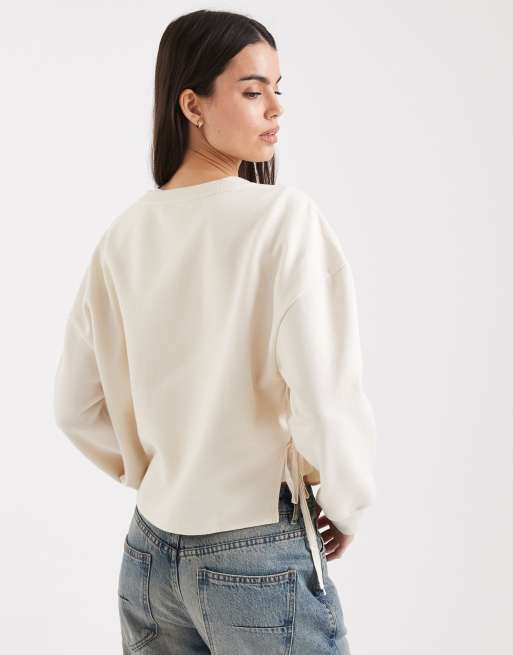 Miss Selfridge - Felpa color crema con ricamo e allacciatura laterale, 4 di 4