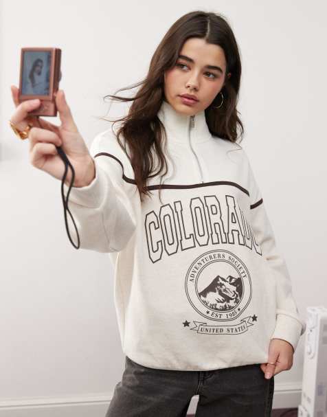 Miss Selfridge - Felpa con zip corta e stampa "Colorado" - view 1