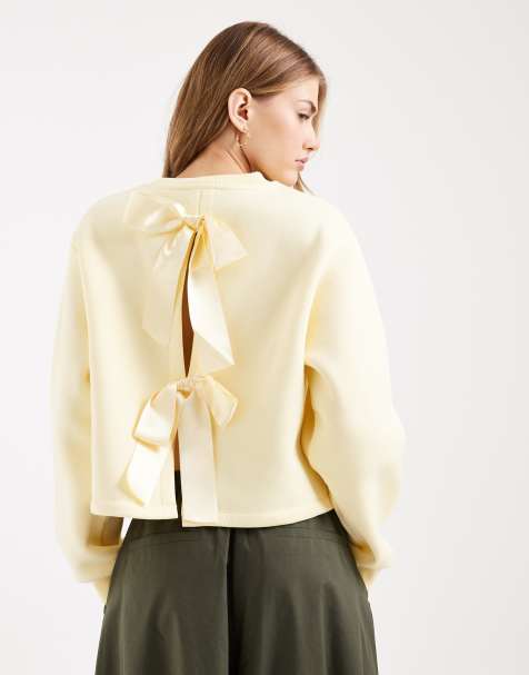 Miss Selfridge - Felpa giallo burro con fiocco sul retro - view 1