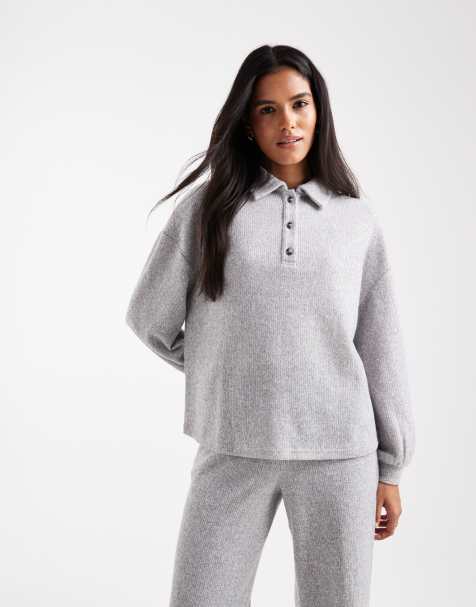 Miss Selfridge - Felpa grigio chiaro con colletto spazzolato in coordinato - view 1